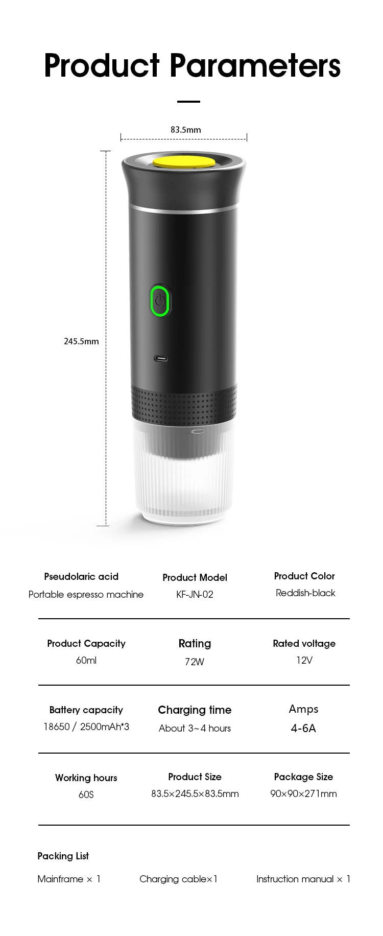 Wireless Electric Portable Espresso Coffee Machine