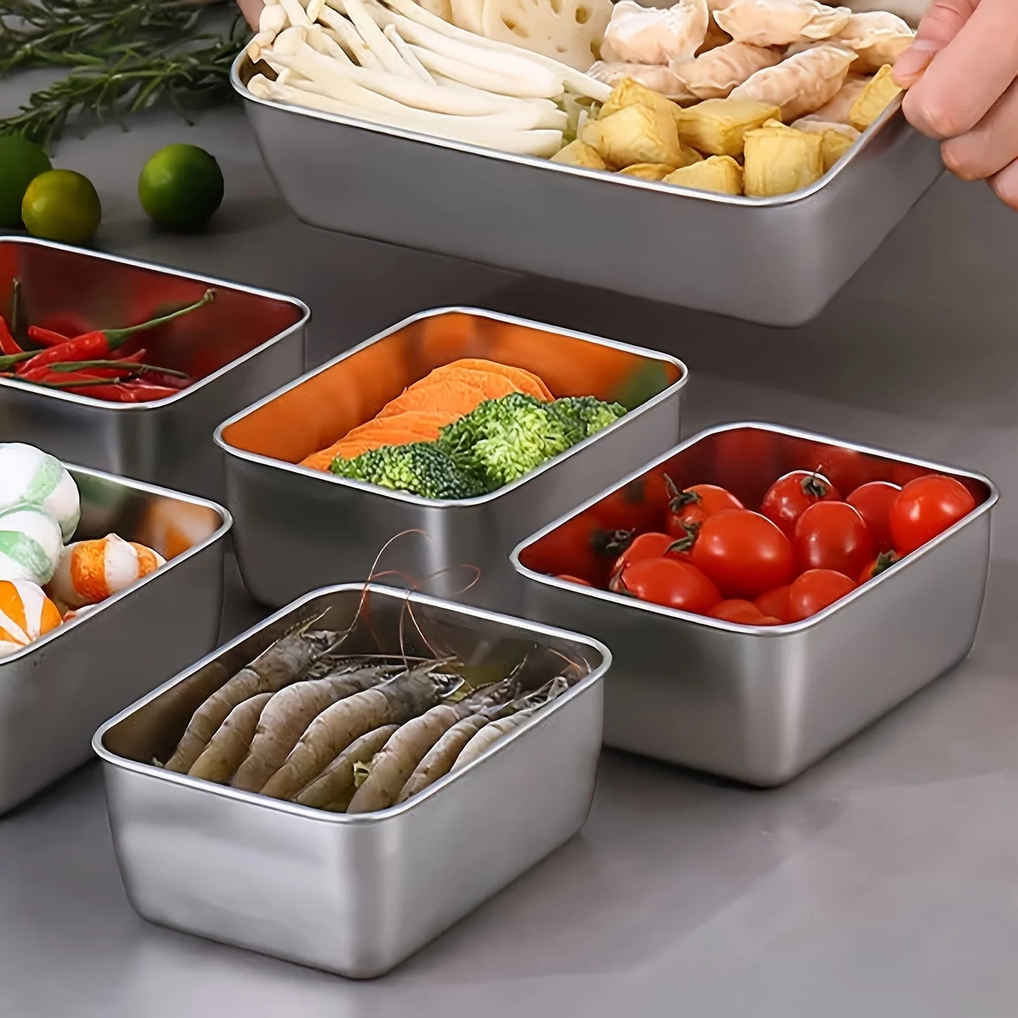 6-Piece Stainless Steel Food Storage Containers Set with Lids.
