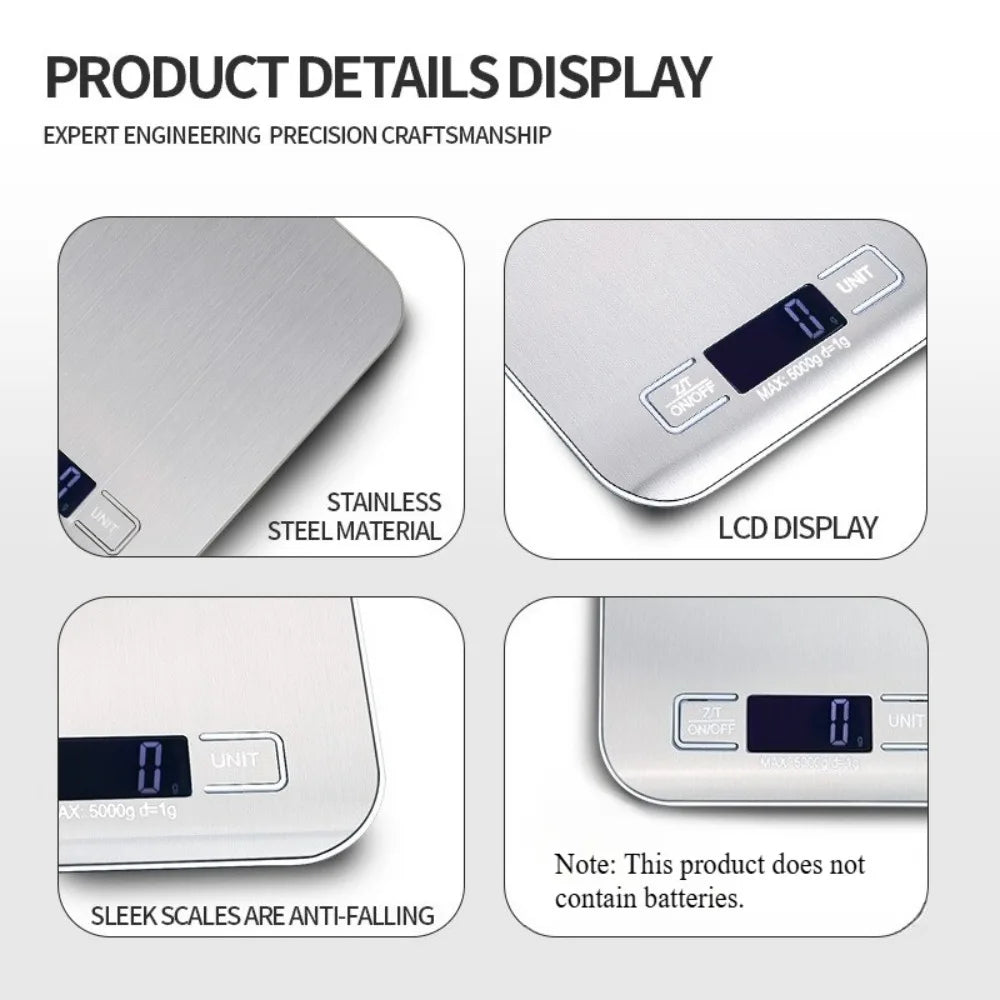 Precision Digital Kitchen Scale with LED Display -5kg Capacity