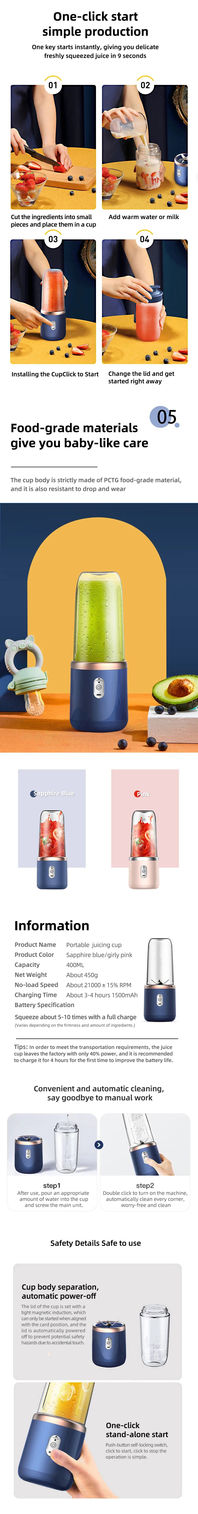 Electric Portable Juicer Blender with Juicing Cup