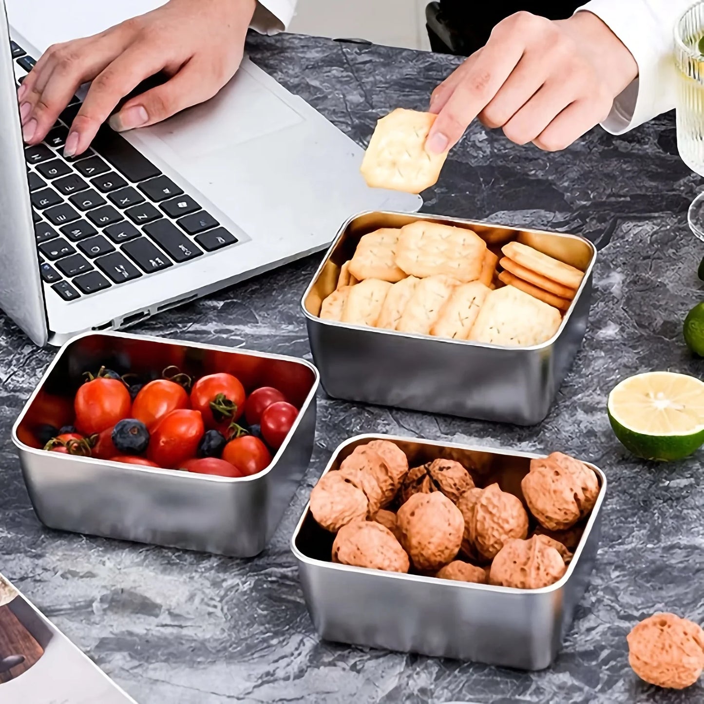 6-Piece Stainless Steel Food Storage Containers Set with Lids.