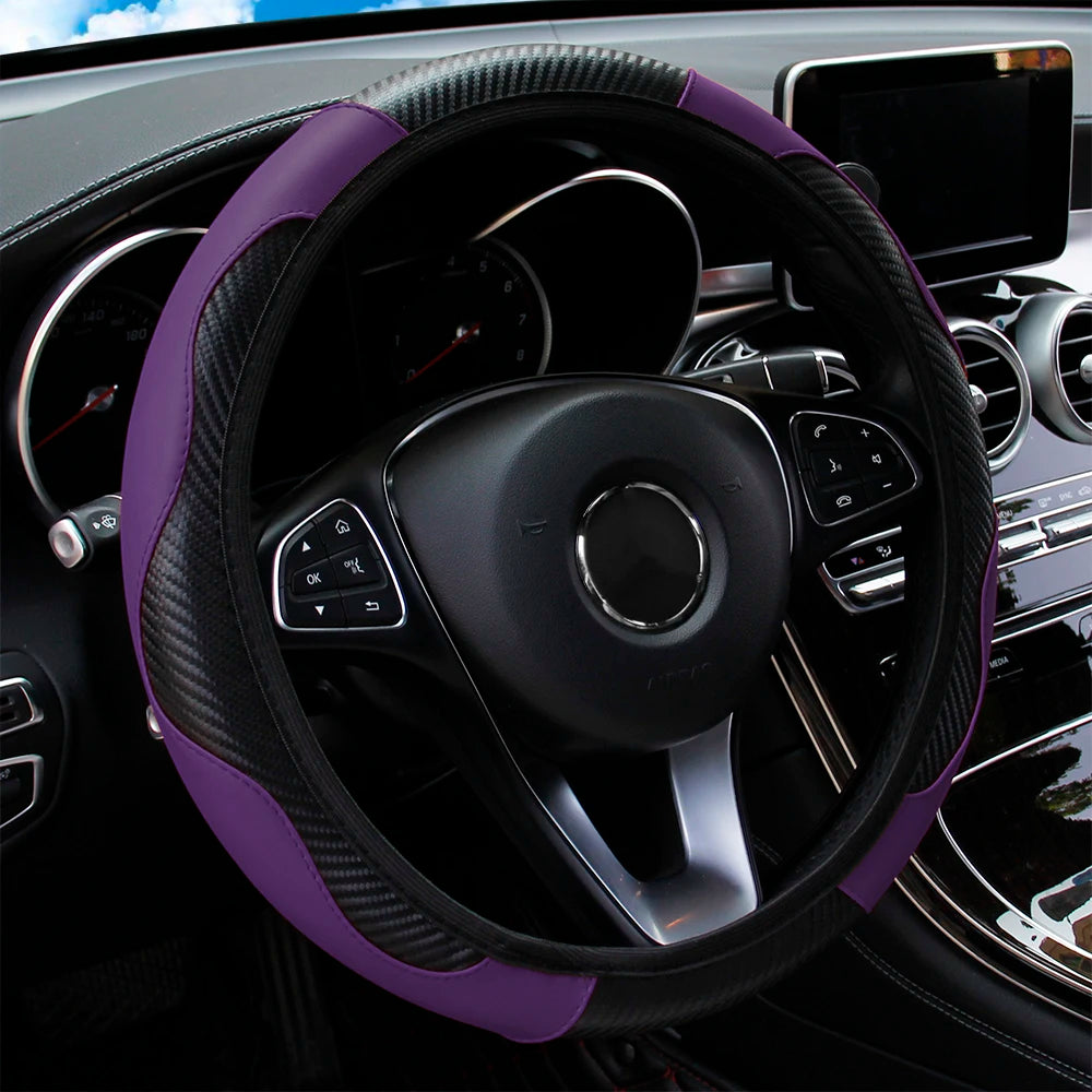 PU Carbon Fiber Leather Car Steering Wheel Cover