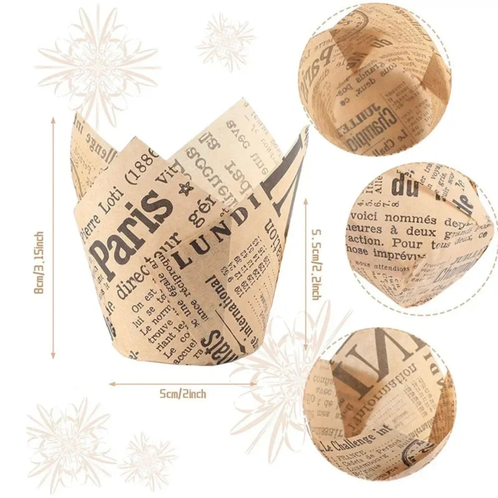 50pcs Newspaper Cupcake Liner