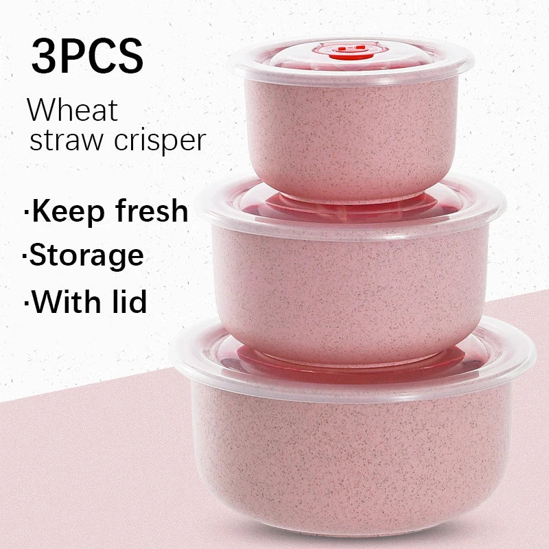 3pcs Wheat straw microwaveable plastic lunch box