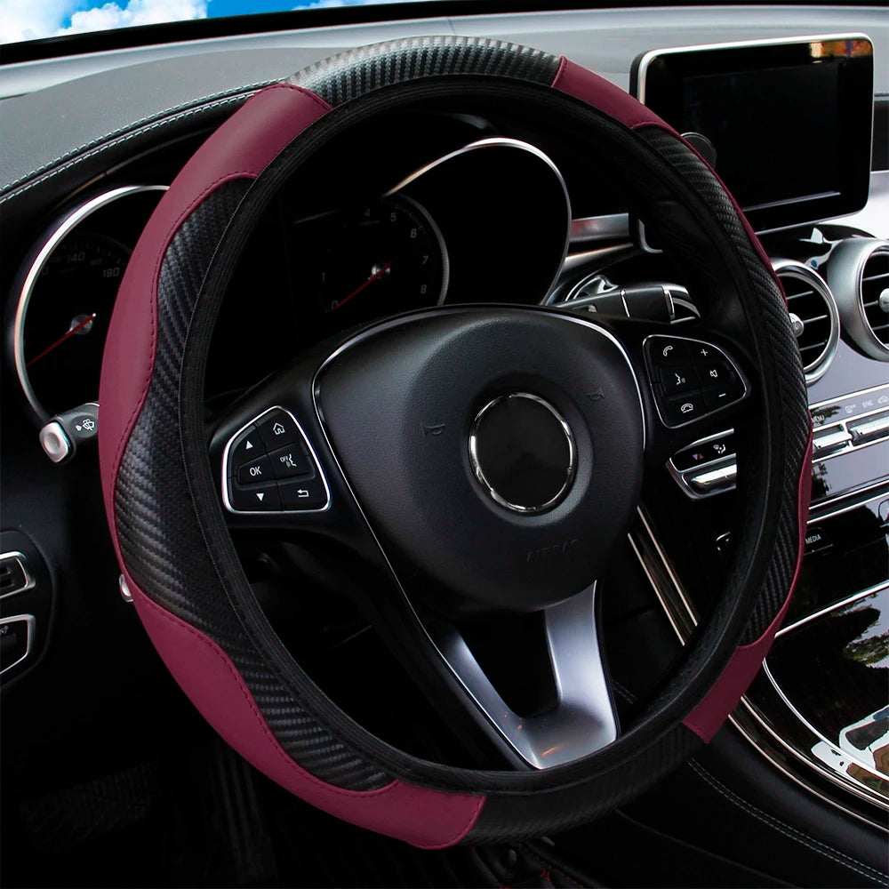 PU Carbon Fiber Leather Car Steering Wheel Cover