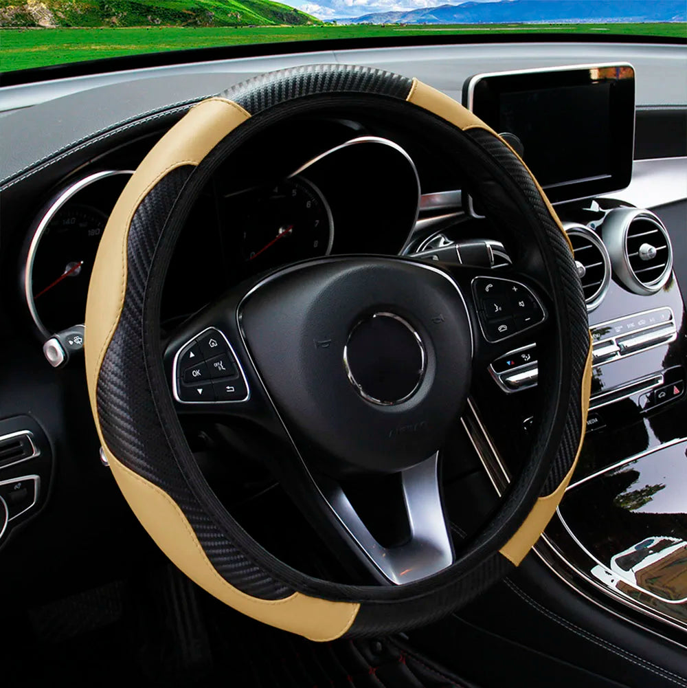 PU Carbon Fiber Leather Car Steering Wheel Cover