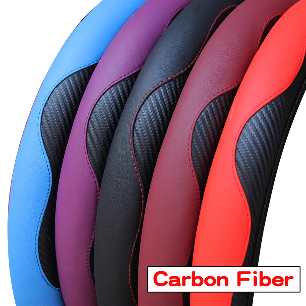 PU Carbon Fiber Leather Car Steering Wheel Cover