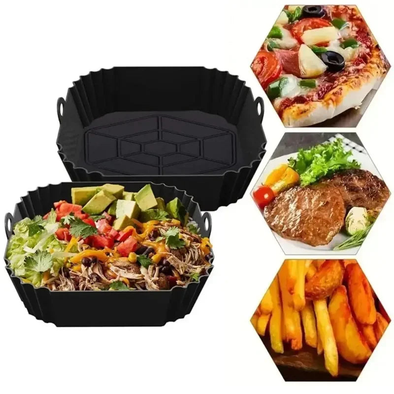 1pc silicone air fryer tray with handle.