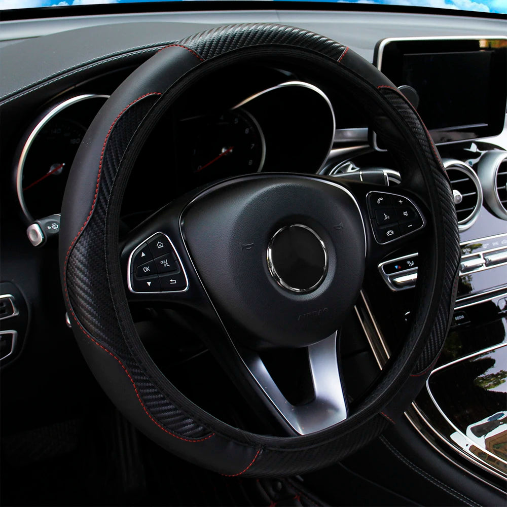 PU Carbon Fiber Leather Car Steering Wheel Cover