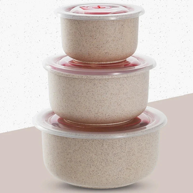 3pcs Wheat straw microwaveable plastic lunch box