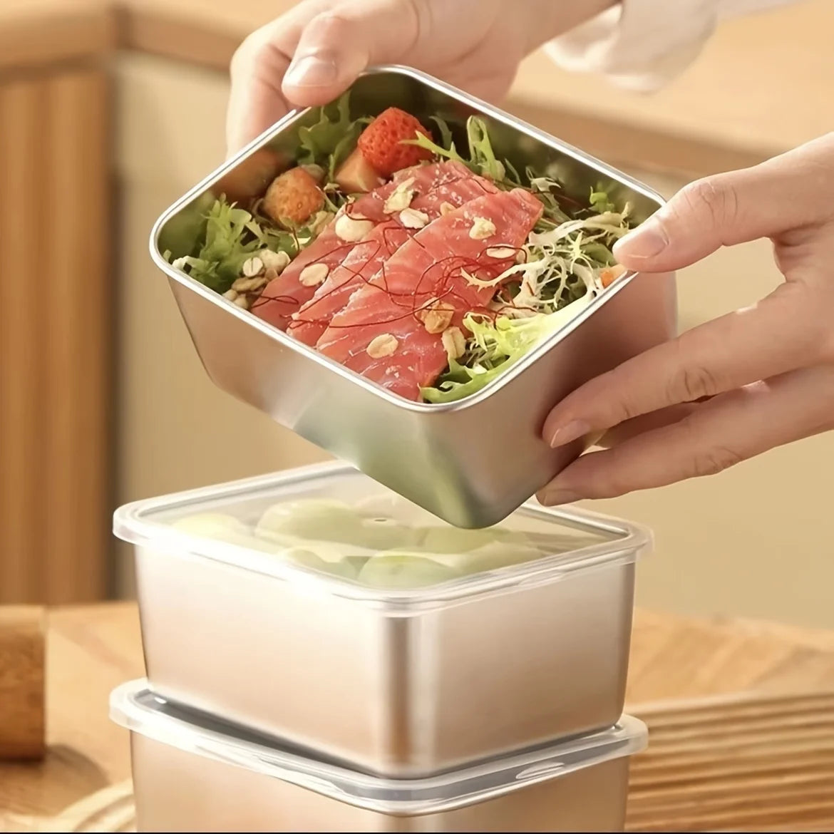 6-Piece Stainless Steel Food Storage Containers Set with Lids.